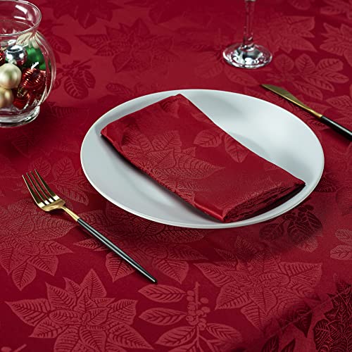 Kadut 60 x 84 Inch Poinsettia Red Tablecloth - Heavy Duty 100% Polyester for Christmas & Holiday Tables