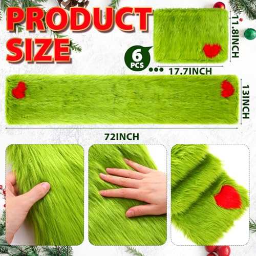 Christmas Lime Green Faux Fur Table Runner & Placemats Set - Holiday Decor