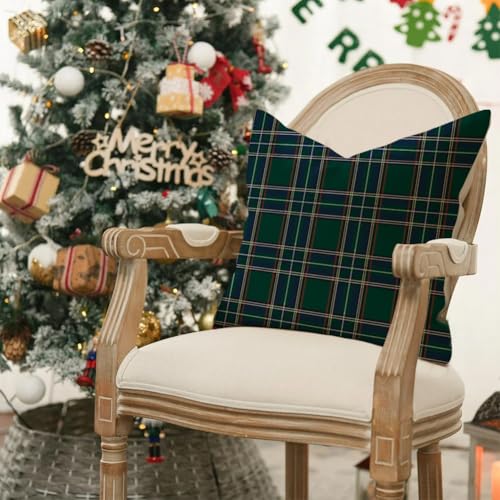 RABUSOFA Christmas Plaid Pillow Covers 18x18, 2 Pack – Green 18" x 18"