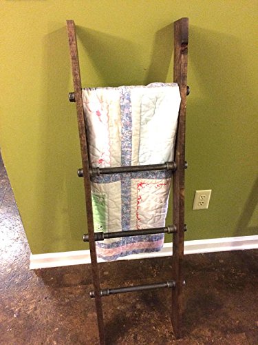 Rustic Industrial Pipe and Wood Blanket Ladder - 48-Inch Decorative Quilt Rack