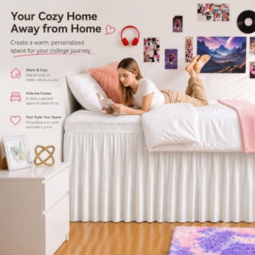 Twin XL College Dorm Bed Skirt with 32" Drop - Elastic Wrap & Split Corners