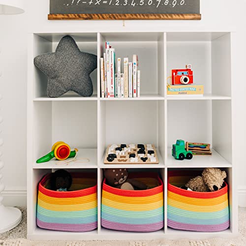 Rainbow Cotton Rope Storage Baskets Set of 3 for Shelves 15x9x10