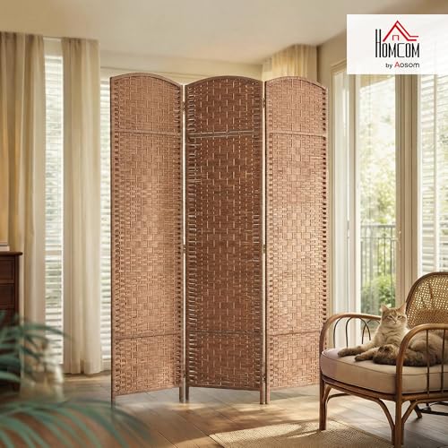 3-Panel Woven Room Divider, 6FT Folding Privacy Screen Partition
