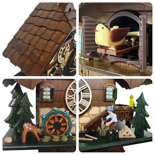 Animated Black Forest Cuckoo Clock, Wooden Wall Clock with 12 Melodies