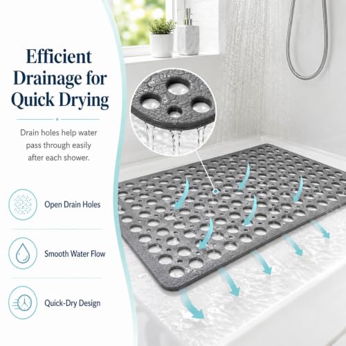 Non-Slip Shower Mat with Suction Cups, Washable Bathtub Mat - Grey 27.6x15"