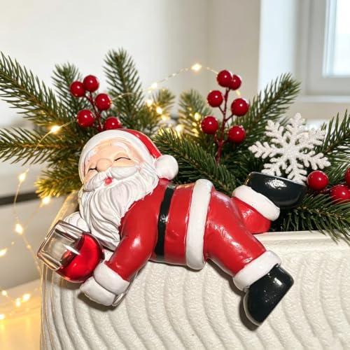 Mtruil Xmas Style 13 Santa Resin Figurine Holding Red Wine - Christmas Decor
