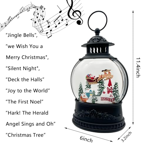 AOMIL Reindeer Christmas Snow Globe Lantern with Music & Timer - LED Glitter Globe Decor