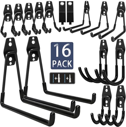 Heavy Duty Steel Garage Storage Hooks 16-Pack Wall Mount Utility Hooks