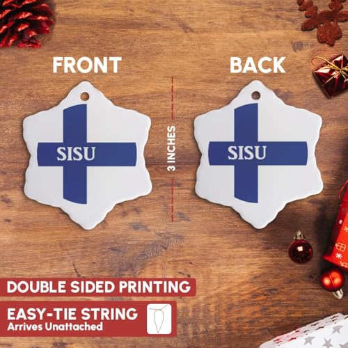 3dRose Sisu on Finland Flag 3 inch Snowflake Porcelain Ornament - Snowflake Ornament 3"