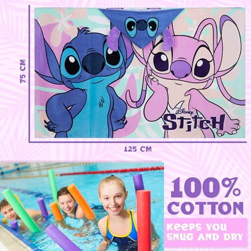 Disney Stitch Hooded Bath Towel for Kids & Teens Blue/Multi Stitch 6-14 Years