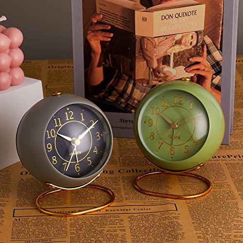 Retro Metal Analog Alarm Clock, Silent Non-Ticking Desk Clock for Bedroom
