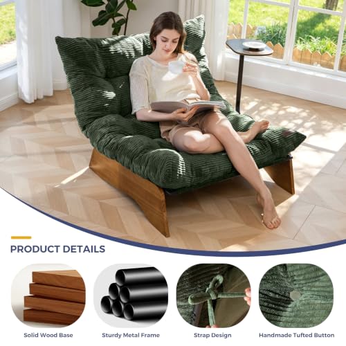 3-Position Adjustable Floor Chair with Tufted Cushion, Dark Green