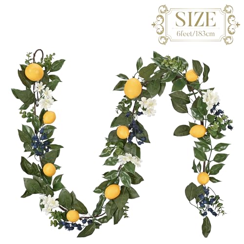 6ft Pre-Lit Artificial Lemon Garland with Eucalyptus & Blueberries