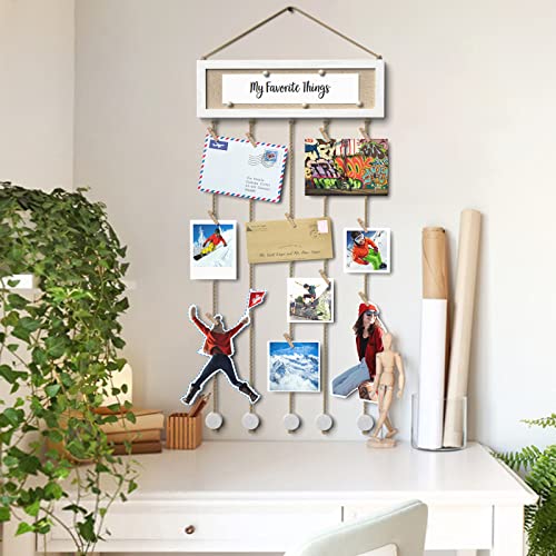 Rustic Wood Collage Picture Frame with Bulletin Board and Hanging Clips