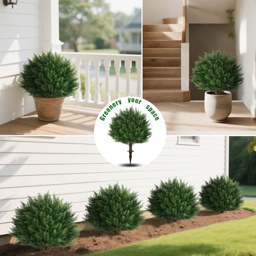 23-Inch Artificial Cypress Topiary Bushes - UV-Resistant Set of 4