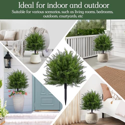 15.7-Inch Artificial Boxwood Topiary Ball with Spike, UV Resistant Faux Shrub