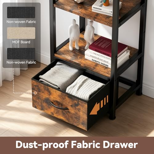 6-Tier Tall Corner Bookshelf with LED Lights and Fabric Drawer, 60.6-inch