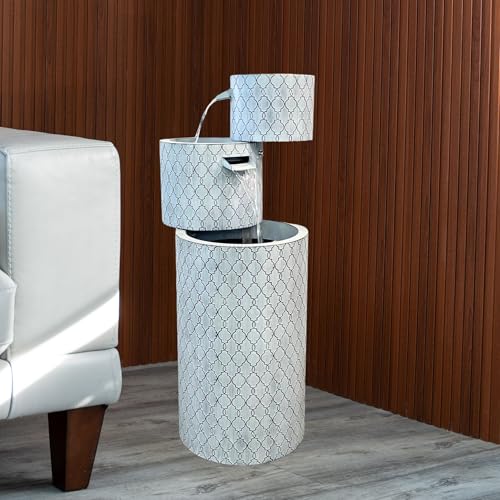 33.5-Inch Modern Zinc Metal Tiered Water Fountain with Integrated Planter