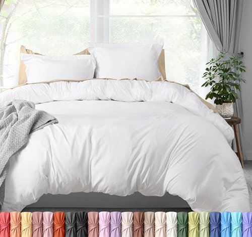 Queen Duvet Cover Set - 3-Piece Soft Microfiber Bedding with Zipper, White