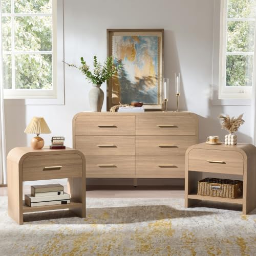 3-Piece Modern Bedroom Furniture Set: 6-Drawer Dresser & 2 Nightstands