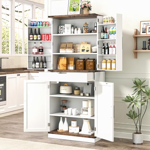72-inch Kitchen Pantry Cabinet with Barn Doors and Adjustable Shelves