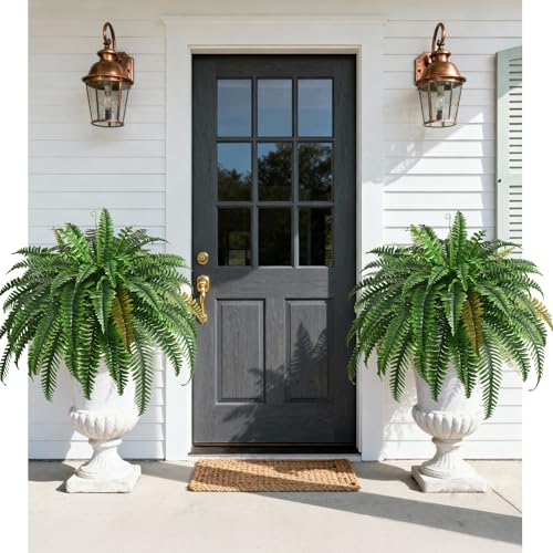 2PCS 45-Inch Large Artificial Boston Ferns, UV-Resistant Faux Fern Plants