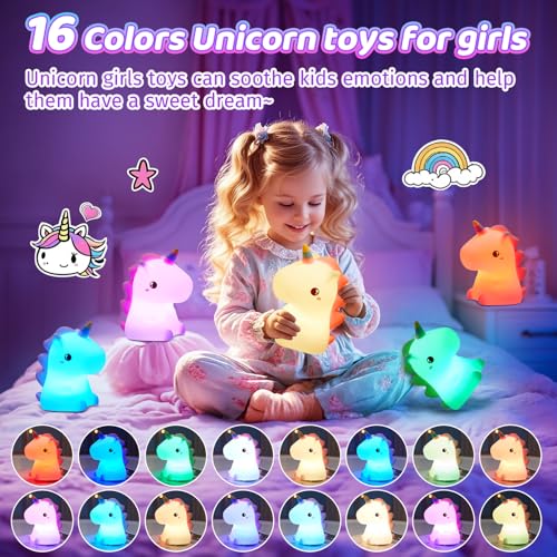 Unicorn LED Night Light for Kids, Soft Silicone Touch Dimmable Lamp