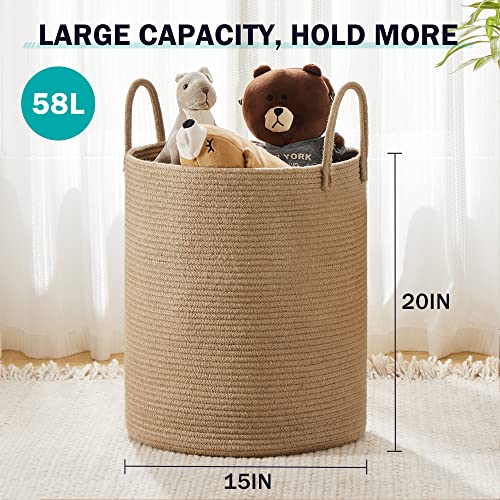 Large Woven Jute Rope Laundry Hamper - 58L Collapsible Blanket Basket