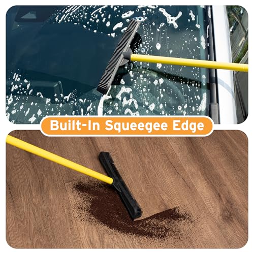 Rubber Pet Hair Removal Broom with 61" Telescopic Handle & Squeegee
