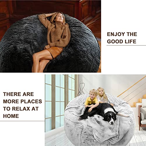 5ft Bean Bag Chair Cover - Soft Fluffy PV Velvet Lazy Sofa Bed (No Filler)