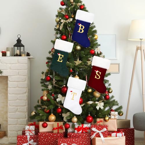 20-Inch Monogram Red Velvet Christmas Stocking with Soft Plush Cuff (Letter M)
