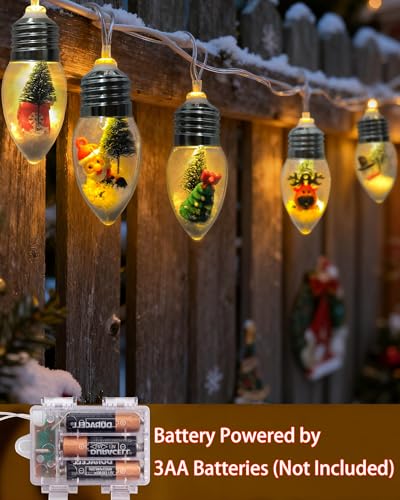 Vintage Christmas Snow Globe String Lights 6.8Ft Battery Operated 10 LED with 8 Modes & Timer - Christmas Elements with Christmas Tree