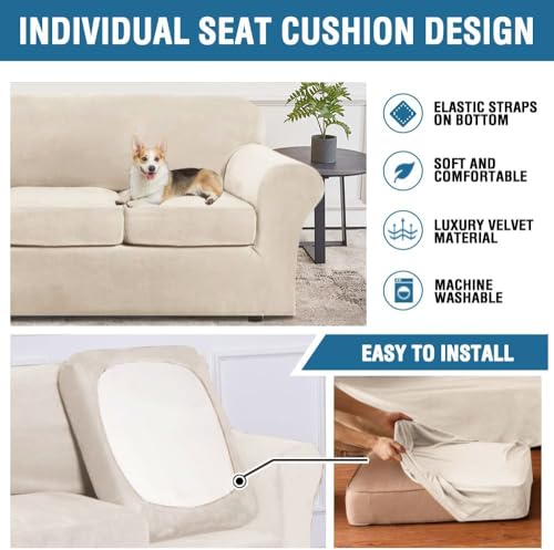 Extra Large Velvet Plush Sofa Slipcover - 4 Piece Furniture Protector