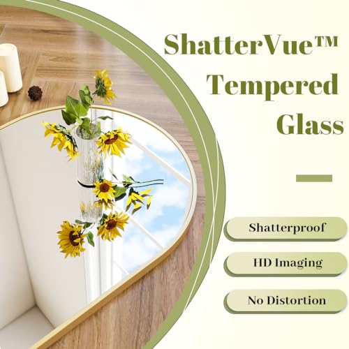24x36 Inch Arched Wall Mirror, Brushed Metal Frame Vanity Mirror for Bathroom