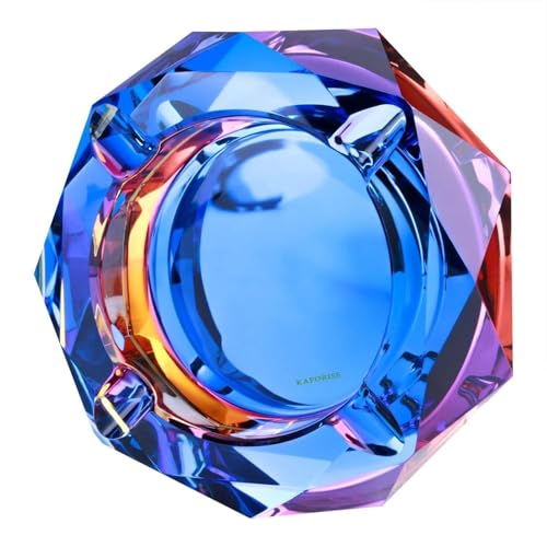 Heavy K9 Crystal Ashtray, Color-Changing Holographic Glass Ash Tray