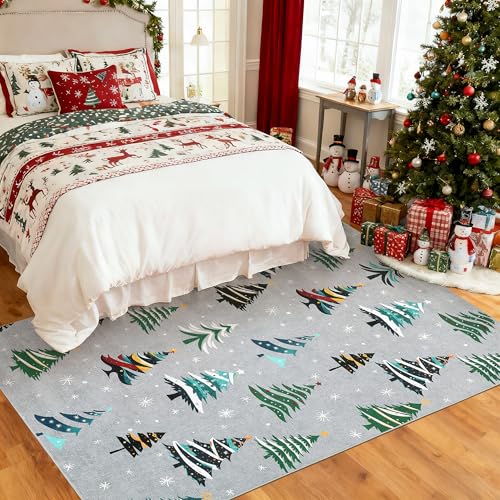 GarveeHome Grey 8x10 Christmas Area Rug - Washable Non-Slip Low Pile for Living Room