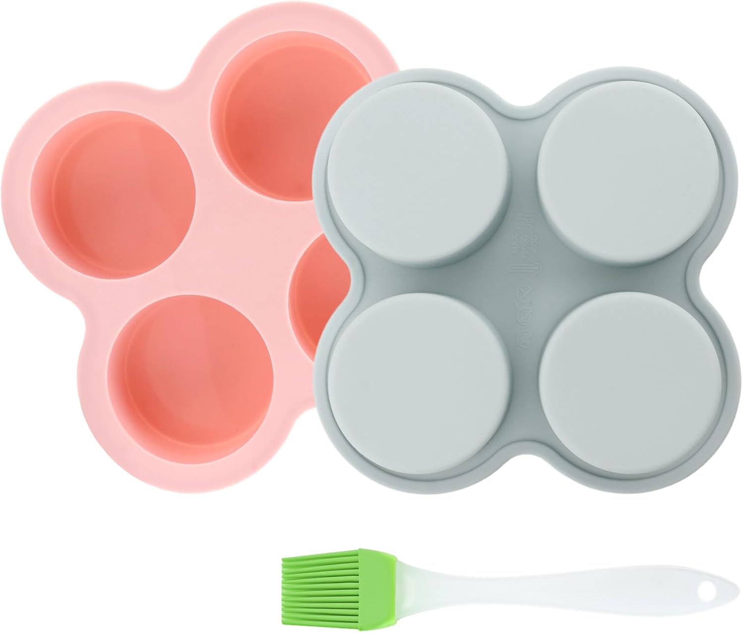 Skiennix Reusable Silicone Air Fryer Egg Mold - 2 Pcs Non-Stick Baking Pan with Oil Brush | Pink & Blue
