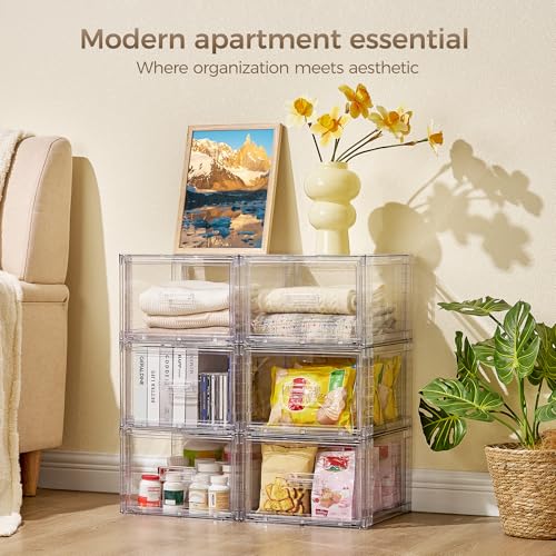 Clear Stackable Closet Storage Drawers 15QT Medium 4 Pack
