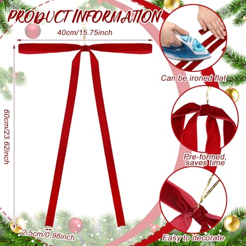 Large Red Velvet Christmas Bows - 6 Pack Vintage Holiday Tree Decor