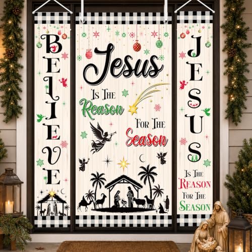 Nativity Door Cover Set 3PCS - Nativity Theme Banner Displays for Christmas Door