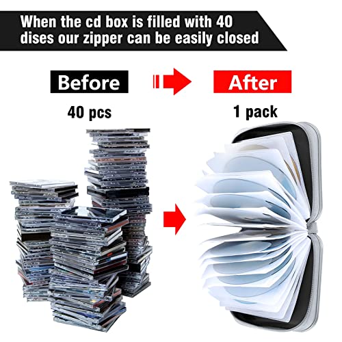 Siveit 40 Capacity CD DVD Storage Case Hard Plastic Holder Wallet for Car Home and Office