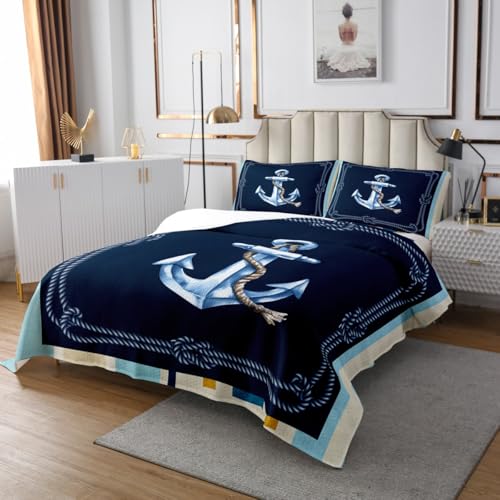 Feelyou Watercolor Anchor Ocean Twin Size Bedspread & Pillow Sham Set - Multi 41