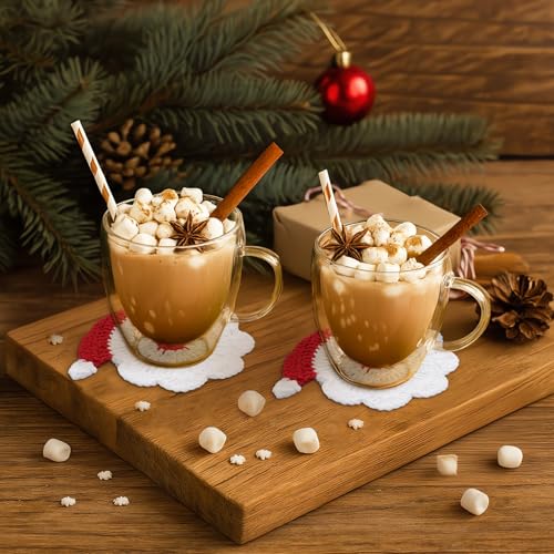 Santa Claus Crochet Coaster Set with Storage Basket – 5 Pcs Christmas Coasters (Windkream) – includes 1 storage basket and 4 coasters