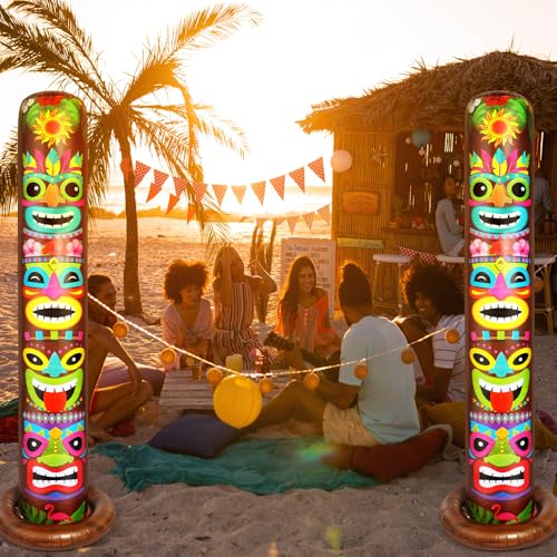 6 Ft Inflatable Tiki Totem Pole Decorations (2 Pack) - Hawaiian Luau Decor