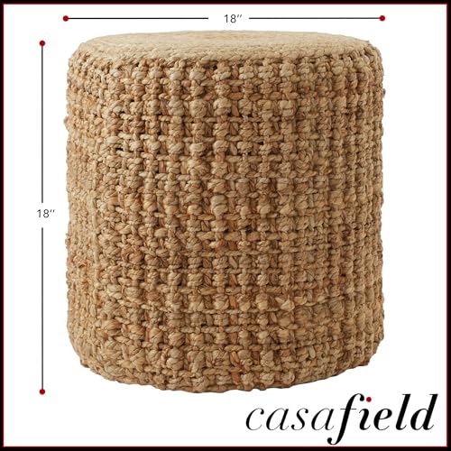 Handwoven Seagrass Round Pouf Ottoman 18-Inch Boho Footrest