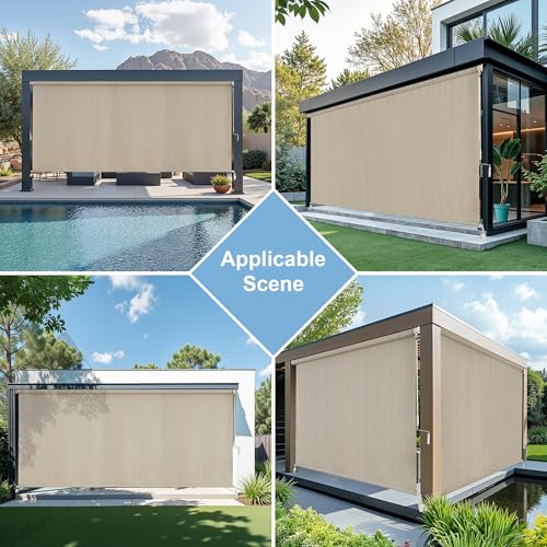 Cordless Outdoor Roller Shades - 96" x 96" Privacy Blinds
