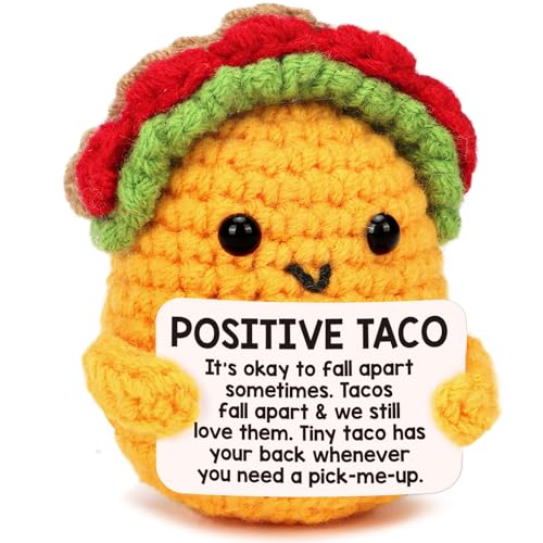 Handmade Positive Crochet Taco with Inspirational Card - Desk Decor Gift
