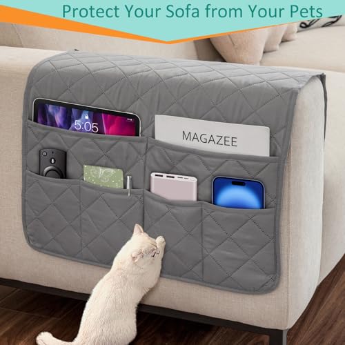 Armrest Organizer for Recliner and Sofa, 6-Pocket Storage Caddy (Grey)