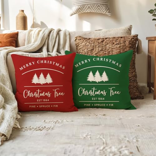 ULOVELOVE YOURSELF Green Christmas Throw Pillow Cover 18x18in Farmhouse Decor