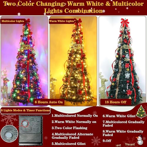 6.5 Ft Collapsible Prelit Christmas Tree with Dual Color Change & 8 Lighting Modes